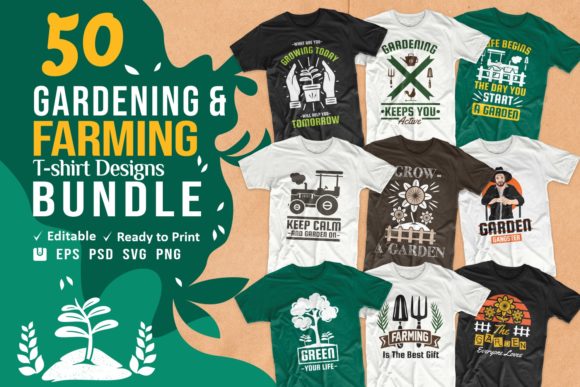 Gardening T-Shirt Design Bundle: Graphics & Print Templates